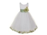 Little Girls White Sage Petal Adorned Dull Satin Tulle Flower Girl Dress 2T