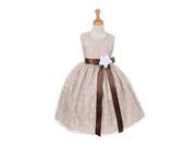 Cinderella Couture Big Girls Champagne Lace Brown White Sash Sleeveless Dress 14