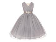 Little Girls Silver Pleated Rhinestone Brooch Tulle Flower Girl Dress 2