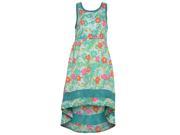Big Girls Turquoise Floral Print Lace Detail Hi Lo Sleeveless Dress 10