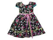 Little Girls Black Fuchsia Floral Polka Dotted Short Sleeved Dress 4