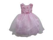 Baby Girls Pink Beaded Floral Applique Bow Flared Flower Girl Dress 18M