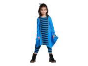 KidCuteTure Little Girls Cobalt Blue Striped Sabrina Trendy Fall Outfit Set 3