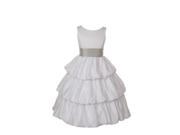 Cinderella Couture Girls White Layered Silver Sash Pick Up Occasion Dress 6