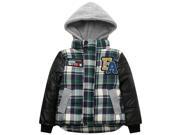 Richie House Little Boys Green Plaid Faux Leather Hooded Padding Jacket 4 5