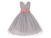 Big Girls Silver Pink Chiffon Flowers Tulle Junior Bridesmaid Dress 14