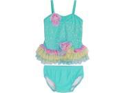 Isobella Chloe Little Girls Aqua Sea Spray Two Piece Tankini Swimsuit 2T
