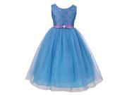Big Girls Turquoise Lace Bodice Bow Attached Tulle Junior Bridesmaid Dress 10