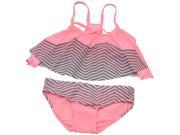 Gossip Girl Big Girls Pink Chevron Flounce Top Bottoms 2 Pc Swimsuit 8
