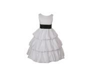 Cinderella Couture Girls White Layered Black Sash Pick Up Occasion Dress 6