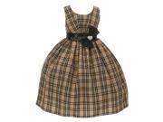 Little Girls Charcoal Checker Pattern Sash Rhinestone Brooch Christmas Dress 2
