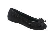 Rachel Shoes Girls Black Glitter Texture Bow Slip On Flats 2 Kids