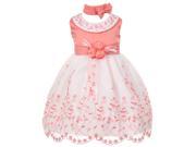 Little Girls Coral White Floral Jeweled Easter Flower Girl Bubble Dress 2T