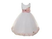 Little Girls White Pink Petal Adorned Dull Satin Tulle Flower Girl Dress 2T
