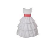 Cinderella Couture Girls White Layered Coral Sash Pick Up Occasion Dress 2