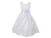 Big Girls White Blue Bridal Dull Satin Sequin Flowers Occasion Dress 14
