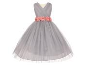 Big Girls Silver Pink Chiffon Flowers Tulle Junior Bridesmaid Dress 10