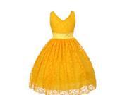 Little Girls Yellow Floral Lace Pearl Accented Flower Girl Dress 4