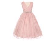 Little Girls Blush Pleated V Neck Rhinestone Tulle Special Occasion Dress 6
