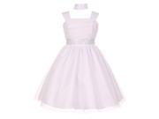 Little Girls White Studded Waist Ruched Bodice Flower Girl Dress 6