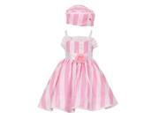 Baby Girls Pink White Vertical Stripe Ruffle Detail Easter Hat Dress 18M