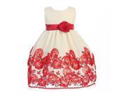 Lito Little Girls Red Satin Ribbon Roses Tulle Christmas Dress 3T