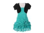 Big Girls Jade Black Pleated Tiered Velveteen Bolero 2 Pc Dress Outfit 12