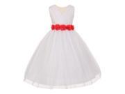Little Girls White Coral Chiffon Floral Sash Tulle Flower Girl Dress 6