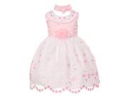 Baby Girls Pink White Floral Jeweled Easter Flower Girl Bubble Dress 12M