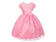 Little Girls Dark Pink Lace Overlay Illusion Neckline Flower Girl Dress 2