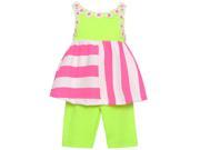 Rare Editions Baby Girls Lime Pink Stripe Flower 2 Pc Pants Outfit 18M