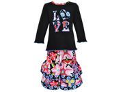 AnnLoren Little Girls Black Pink Blue Blooming Flower Flared Pants Outfit 2 3T