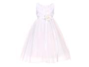 Big Girls White Floral Sash Rosette Detail Tulle Junior Bridesmaid Dress 14