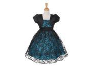 Little Girls Turquoise Taffeta Satin Black Damask Mesh Occasion Dress 4