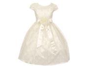 Little Girls Ivory Satin Sash Floral Lace Overlay Special Occasion Dress 2