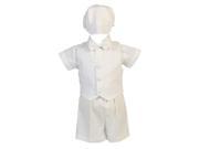 Lito Baby Boys White Cotton Plaid Vest Hat Shorts Christening Outfit Set 0 3M