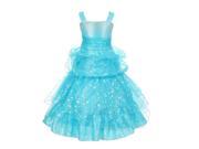 Little Girls Turquoise Rhinestone Star Organza Pick Up Flower Girl Dress 4