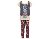 Little Girls Ivory Owl Printed Tee Chambray Vest Leggings Outfit 4