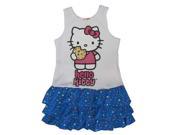 Hello Kitty Little Girls White Blue Heart Dropped Waist Dress 6X