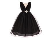 Little Girls Black Pleated Rhinestone Brooch Tulle Flower Girl Dress 2