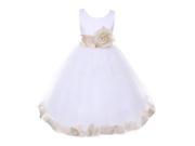 Big Girls White Champagne Petals Satin Tulle Petal Junior Bridesmaid Dress 8