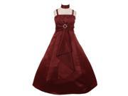 Little Girls Burgundy Rhinestone Brooch Dull Satin Special Occasion Dress 6