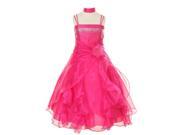 Cinderella Couture Little Girls Fuchsia Crystal Organza Cascade Ruffle Dress 6