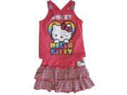 Hello Kitty Little Girls Pink Orange Striped Tiered 2 Pc Skirt Outfit 6
