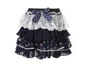Richie House Little Girls Navy White Dotted Bow Floral Tiered Skirt 2 3