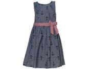 Good Lad Little Girls Navy Anchor Print Allover Striped Sash Sailor Dress 4T