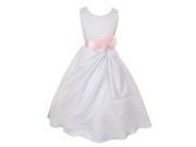 Little Girls White Pink Bridal Dull Satin Sequin Flowers Occasion Dress 6