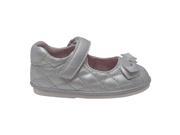 Angel Baby Girls Silver Quilted Velcro Strap Bow Mary Jane Shoes 6 Toddler