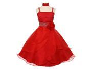 Little Girls Red Accent Cascade Overlaid Studded Waist Flower Girl Dress 4