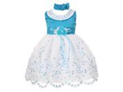 Little Girls Turquoise White Floral Jeweled Easter Flower Girl Bubble Dress 4T